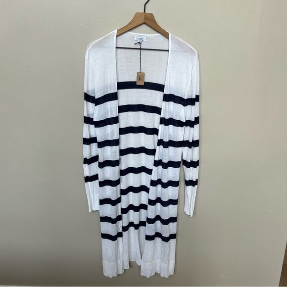 Mud Pie NWT Striped Beau Duster Cardigan WHITE NAVY Size M/L - Picture 2 of 9
